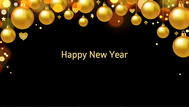 Festive Gold Baubles: A vibrant and elegant festive holiday card featuring shimmering gold ornaments. Perfect for New Year's celebrations, the design is a testament to joyous occasions.