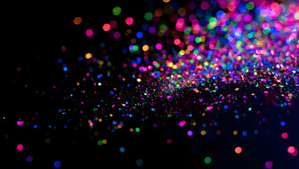 Shimmering Spectrum: A mesmerizing display of radiant, multicolored bokeh against a dark, velvety backdrop, creating a visual symphony of light and color.