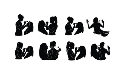 Collection of beautician applying makeup silhouette isolated on white background for beauty and cosmetics design