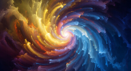 Abstract swirl of vibrant colors converging towards a central bright light source in a dynamic pattern