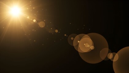 A bright light source with lens flare and bokeh effects against a dark background.