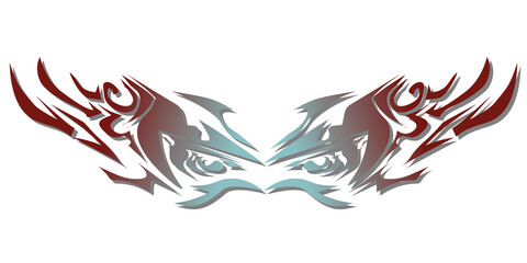Symmetrical tribal style wing design with red and blue gradient.