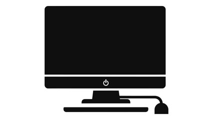 All-in-one pc computer system icon with mouse, desktop workstation silhouette symbol Vector