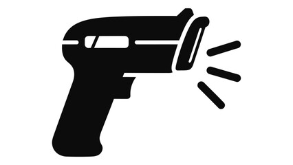 Barcode scanner black icon symbol with scanning light and label text isolated digital graphic Vector