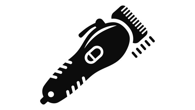Black icon of a modern electric beard styler hair trimmer, personal grooming tool design. Vector