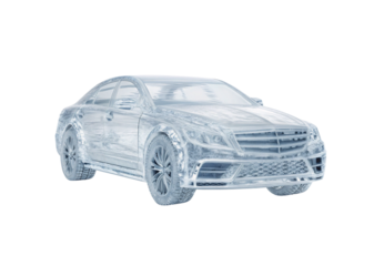 Elegant silver sedan with glossy metallic paint and sporty design, isolated on a transparent background