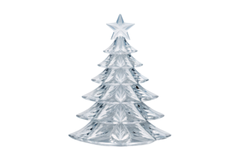 Crystal Christmas tree with star topper and layered geometric branches, isolated on a transparent background