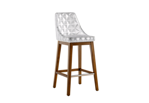 Modern bar stool with geometric crystal seat and wooden legs, isolated on a transparent background - Powered by Adobe