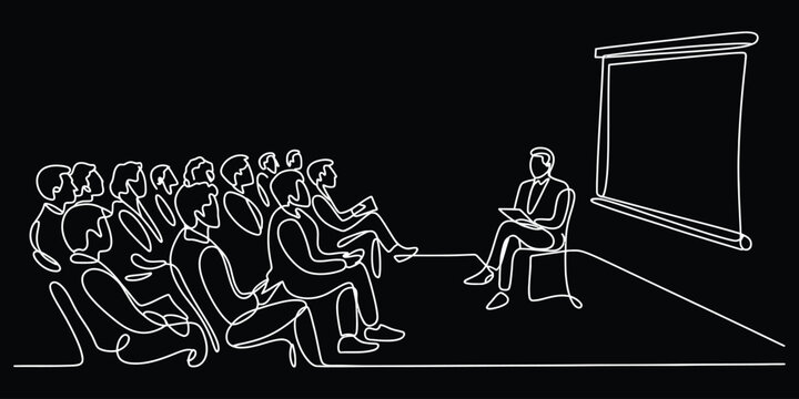 Continuous Line Drawing of a Speaker Presenting to an Audience