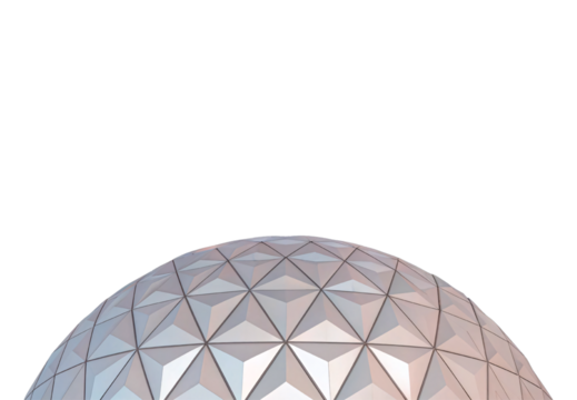 Pastel colored geodesic dome with triangular geometric pattern, isolated on a transparent background