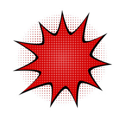 Comic explosion burst with red halftone dots for stickers, posters, pop art designs, and graphic overlays