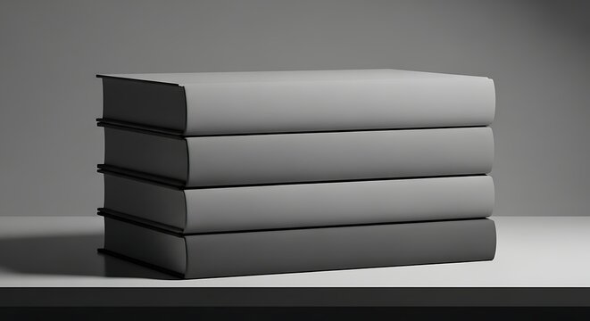 Monochromatic Stack of Books on a Tabletop with Soft Lighting.