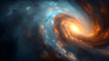 Brilliant spiral galaxy exhibits warm orange and cool blue cosmic clouds