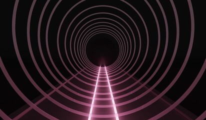 Circular tunnel, neon color, 3D illustration