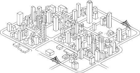 Obraz premium Isometric city map outline with buildings roads 