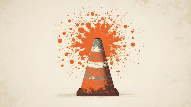Distressed safety pylon graphic features a vibrant paint splatter background element