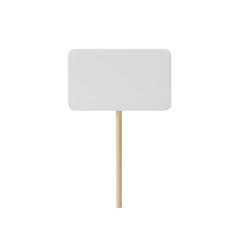 Blank white horizontal rectangular sign with rounded corners on a stick, simple communication object, isolated on transparent background