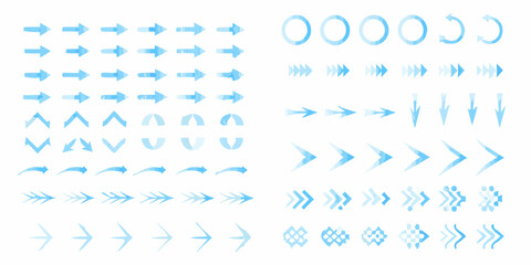 Collection of blue watercolor arrows and shapes pointing in various directions © Lelin