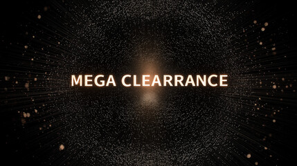 Mega Clearance Sale with Golden Particles on Black Background