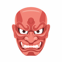 Flat Simple Illustration of Red Tengu Mask Traditional Japanese Folklore
