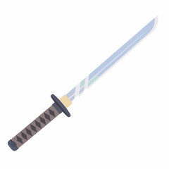 Flat Simple Katana Traditional Japanese Sword Weapon Isolated Illustration