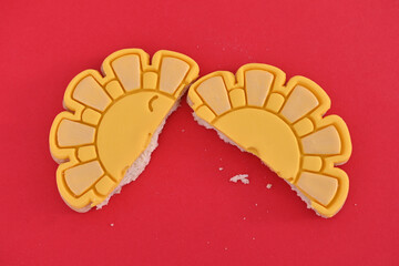 delicious homemade cookie on red background