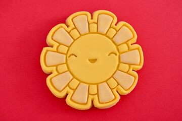 delicious homemade cookie on red background