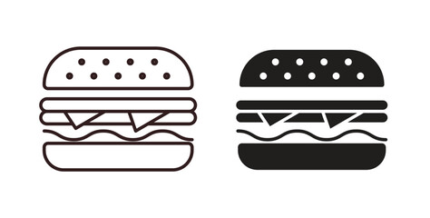 Cheese burger icon with glyph and line. black vector icons for Web UI