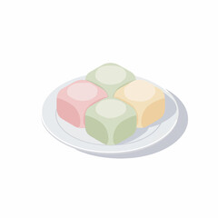 Flat Illustration Kue Bugis Mandi Traditional Indonesian Cake on White Plate