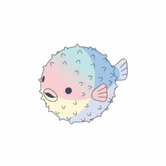Cute Pastel Colored Pufferfish Cartoon Character Mascot Aquatic Animal Illustration