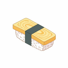 Flat Simple Tamagoyaki Sushi Nigiri Japanese Food Cuisine Meal Illustration