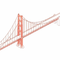 Outline Isometric Golden Gate Bridge Line Art Landmark Illustration