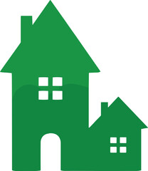 Green house silhouette icon representing eco friendly home, real estate logo, modern minimal architecture graphic design for property concept.