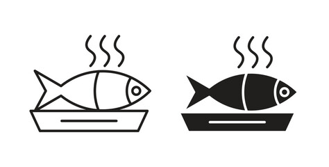 Cooked fish icon with glyph and line. black vector icons for Web UI