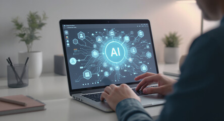 AI Assistant Laptop Screen, Future Tech and Digital Innovation