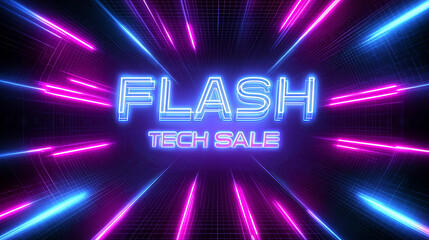 Flash Tech Sale Promotion with Retro Futuristic Background Design.