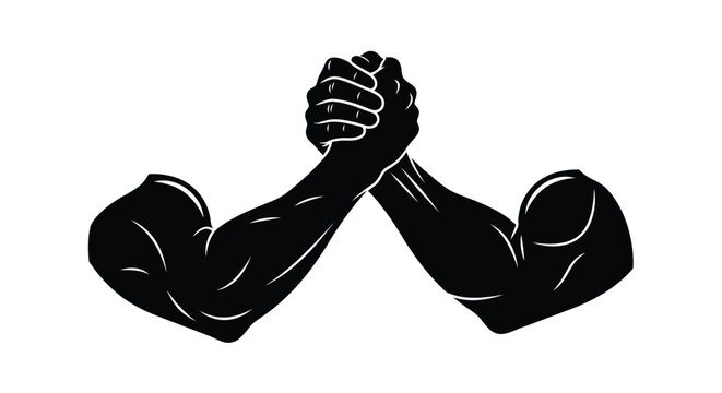 Strong arms locked in an intense arm wrestling competition illustration
