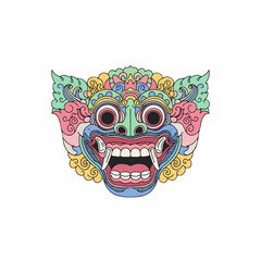 Colorful Detailed Balinese Barong Mask Traditional Culture Festival Illustration