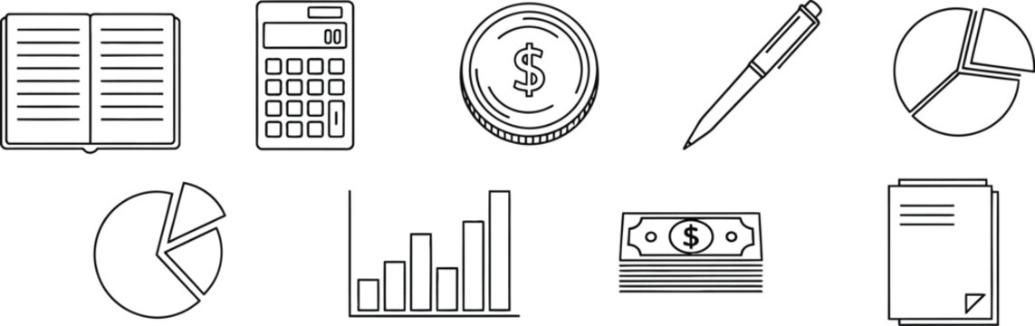 Business and finance icon collection in outline style