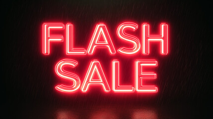 Vibrant Red Neon Sign Announcing a Flash Sale on Black Background
