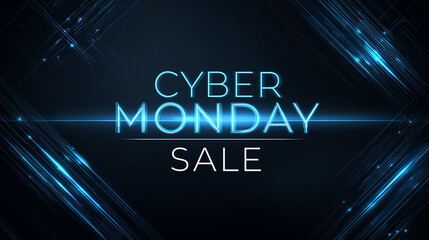 Cyber Monday Sale with Electric Blue Futuristic Design Background