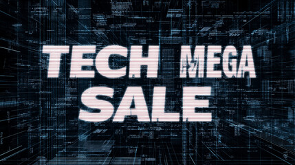 Tech Mega Sale Advertisement with Abstract Digital Background and Futuristic Style