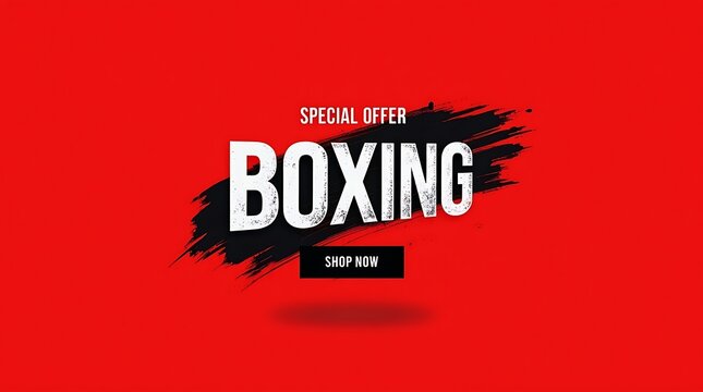 Dynamic boxing event announcement with bold typography and red background