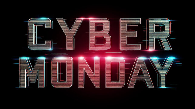 Cyber Monday sale promotion with bold text on dark background