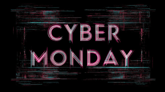 Cyber Monday Text Glitch Effect Graphic on Black Background