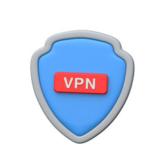Trendy 3D VPN shield icon, secure internet browsing and privacy protection