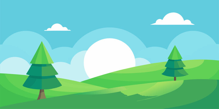 A minimalist natural landscape with a flat gradient color scheme. Ideal for blog headers, natural product promotion banners, game assets, or as a central element in your template design.