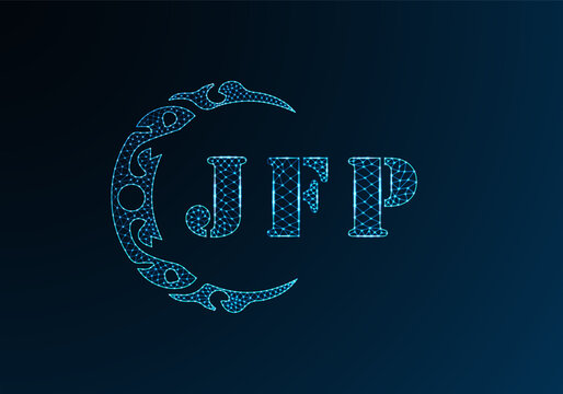 Low poly letter logo JFP design. JFP letter logo low poly vector design on blue color gradient background. JFP logo low poly design