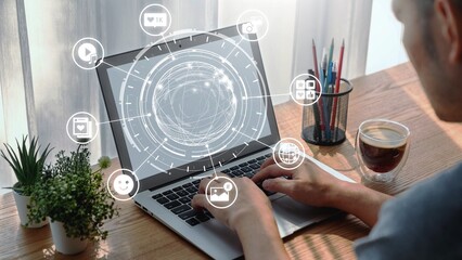 Concept of social media revolutionizes digital communication. This platform enables global...