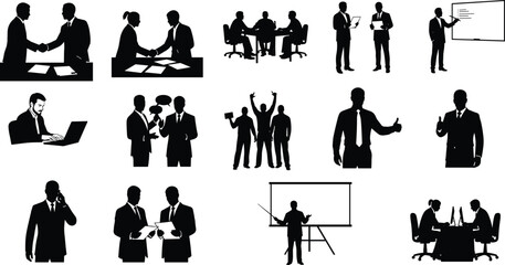 business, office, teamwork, meeting, silhouette, presentation, handshake, laptop, collaboration, communication, document, discussion, celebration, professional, workspace